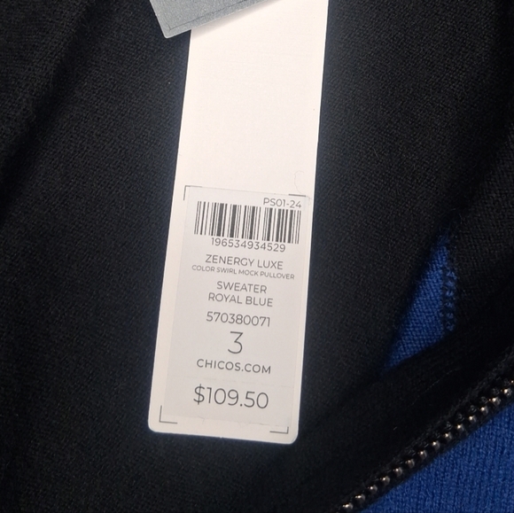 NWT Chico’s Zenergy Luxe Cashmere Blend Royal Blue Colorblock Pullover Sweater - Picture 12 of 16